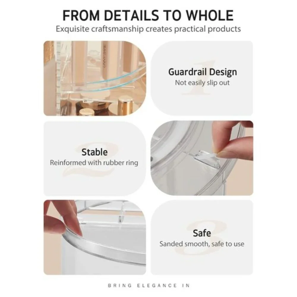360° Rotating Makeup Organizer, Adjustable Large Vanity Storage Holder - Clear